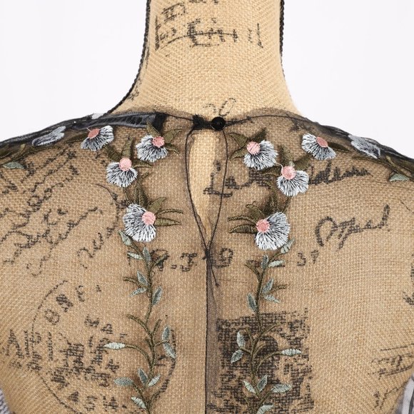 Zara Floral Embroidered Sheer Top Small - Picture 10 of 12